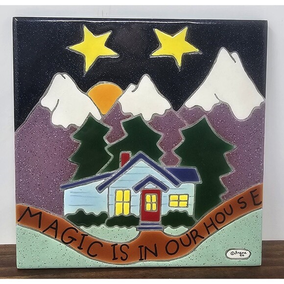 VTG Handmade Irene Otis Ceramic Art Tile Trivet Magic Is In Our House 6x6" 1996 - Picture 1 of 13